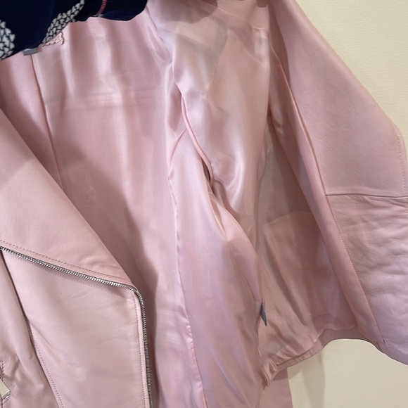 *Price Firm* Brand New Neiman Marcus Exclusive Pink Leather Moto Jacket Sz L - Picture 9 of 16